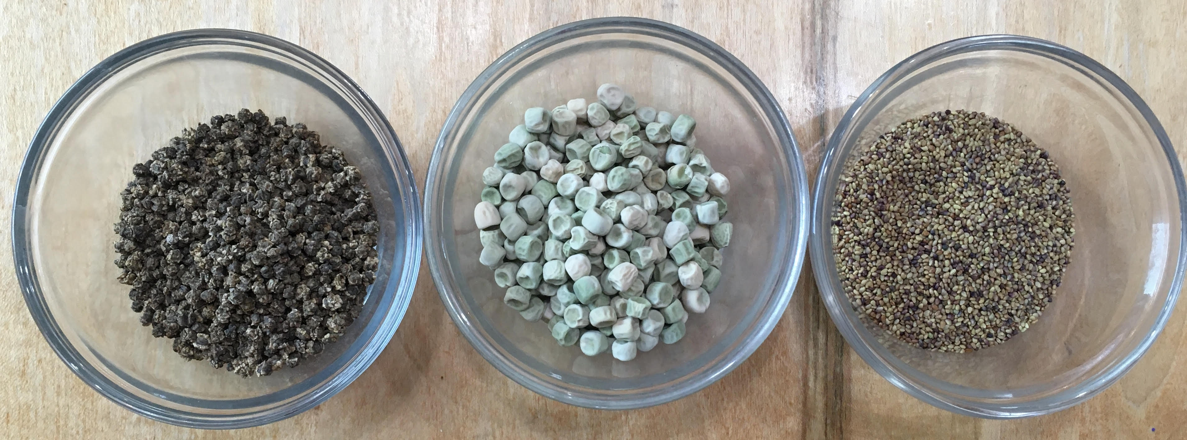 Photo of seeds in glass bowls